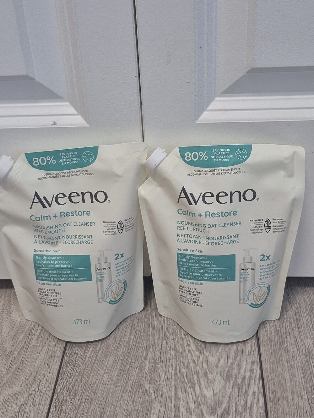 2 Aveeno Calm + Restore Nourishing Oat Cleanser Facial Face Wash Refill, 16 oz